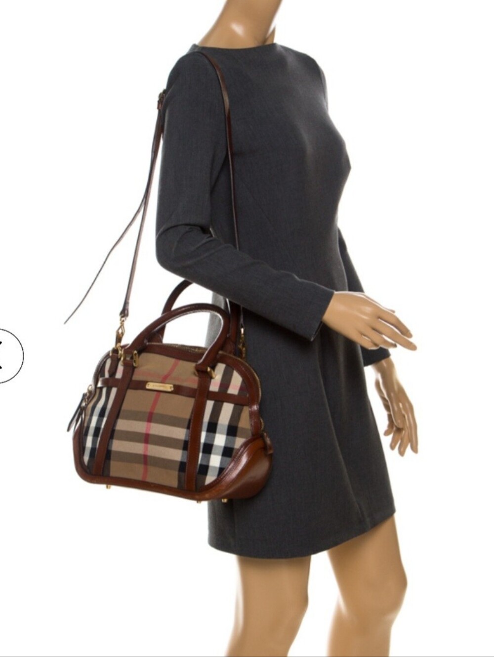 Burberry Beige House Check Fabric and Leather Orchard Bowler Bag